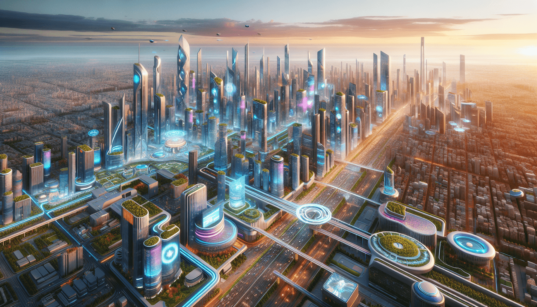 Futuristic city aerial view